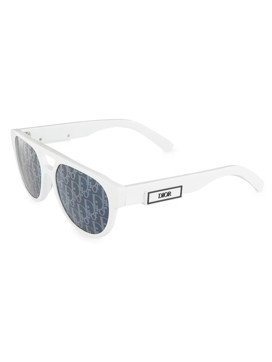 Dior Men's Dior B23 R1I White Grey Logo Mirror Lens Pilot Sunglasses 54mm-17-145