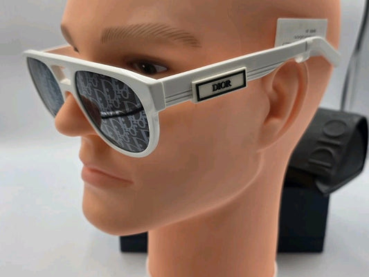 Dior Men's Dior B23 R1I White Grey Logo Mirror Lens Pilot Sunglasses 54mm-17-145